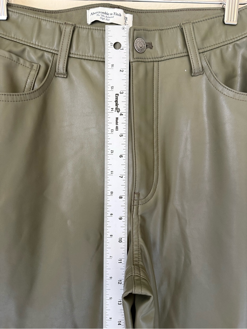 Abercrombie and Fitch Curve Love Vegan Leather Cargo 90s Relaxed Pants in Olive - Picture 14 of 14